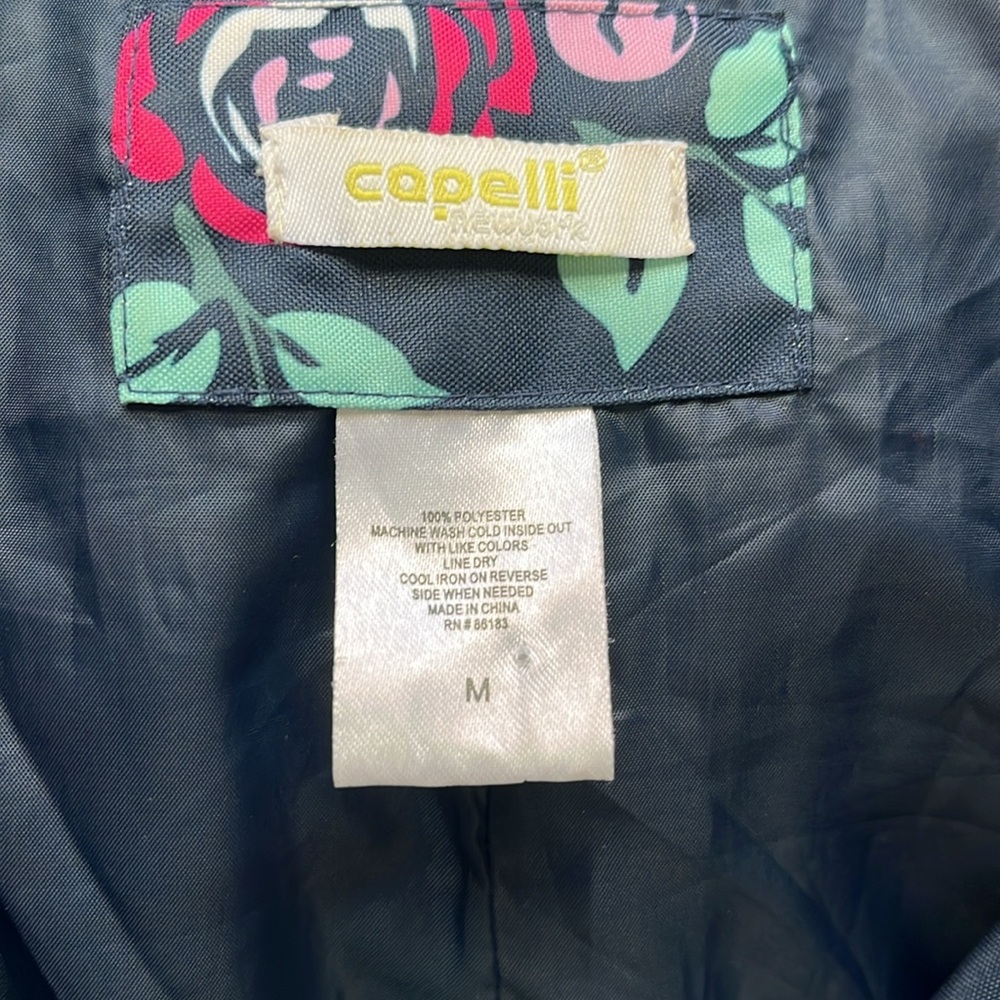 Capelli Raincoat with hood & belt, Ladies Med , darkest navy with floral print - Picture 4 of 16